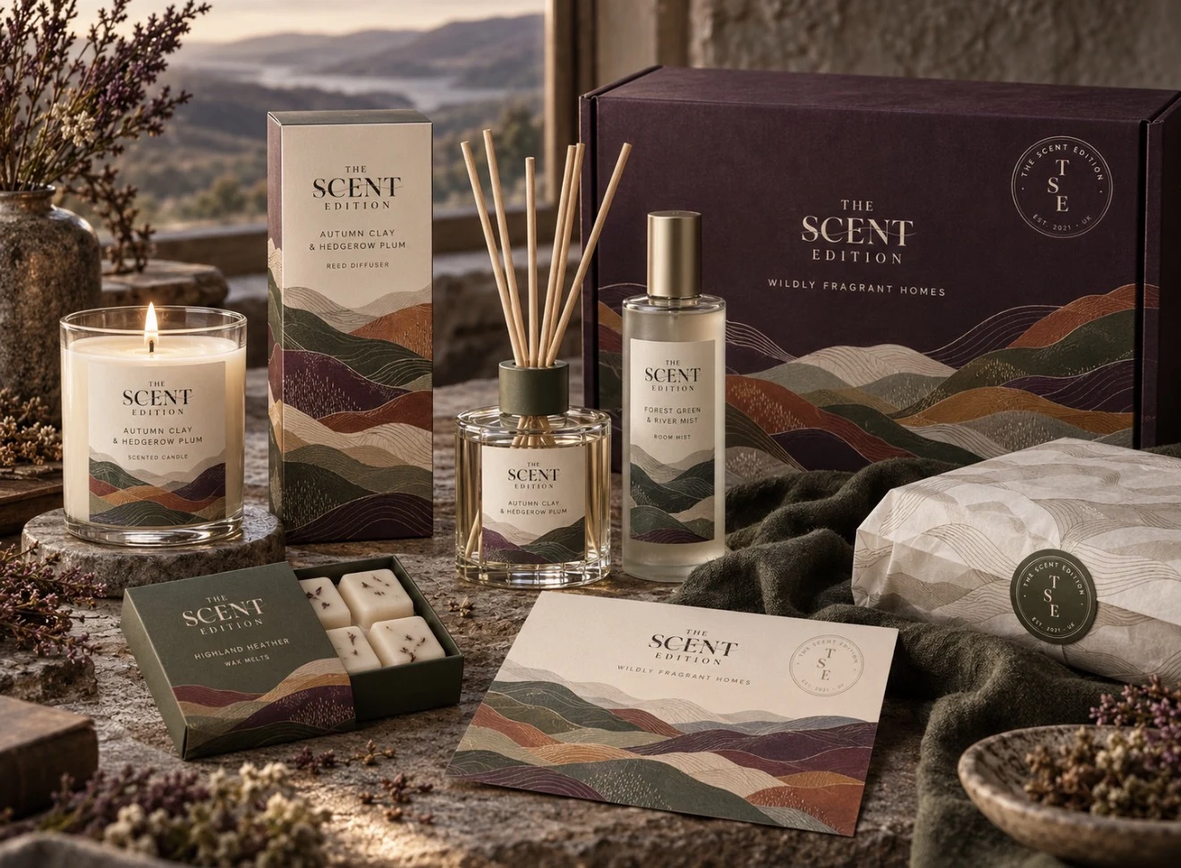 Design visualisation of The Scent Edition fragrance collection and packaging