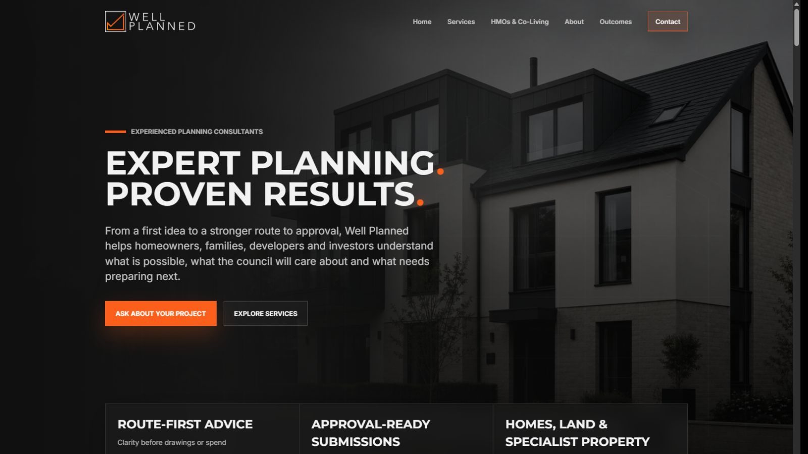Well Planned — website, desktop view