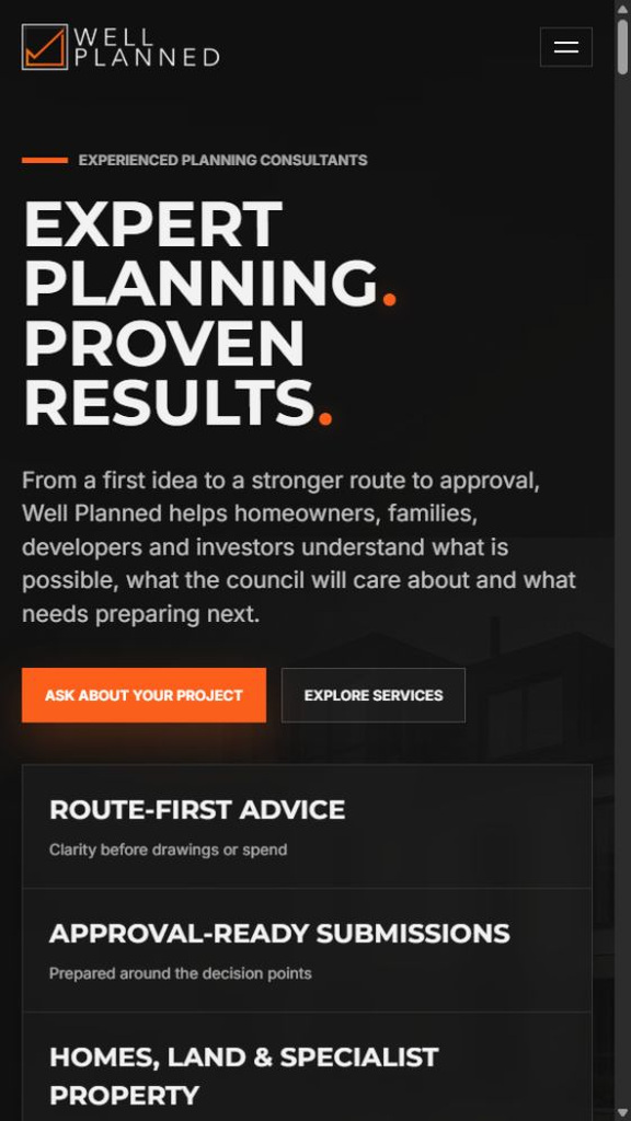 Well Planned — website, mobile view